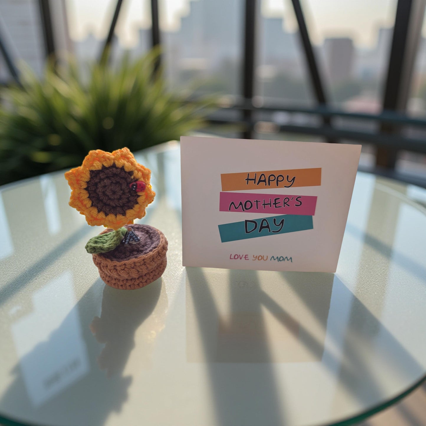 'Forever ILY 🌻' Handmade Forever Blooming Crochet Sunflower Pot With Ladybug Charm & Custom Initial (Free card included)