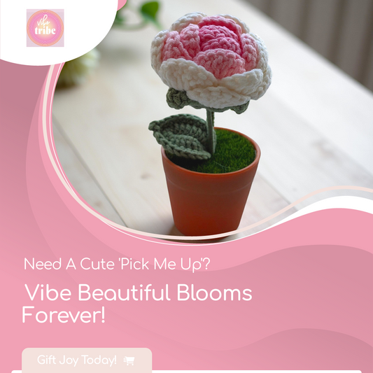 Forever Peony Bloom – Handmade Crochet Flower in Pot & Custom Initial (Free card included)